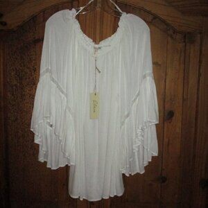 ELAN WhitWide Sleeve Pullover Blouse OS NWT